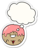 cute cartoon donut with thought bubble as a printed sticker png