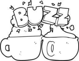 hand drawn black and white cartoon coffee cups png