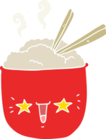 flat color style cartoon rice bowl with face png