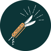 icône d'un couteau pliant de style tatouage png