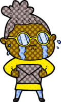cartoon crying woman wearing spectacles png