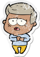 distressed sticker of a cartoon tired man png