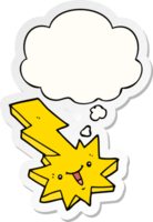 cartoon lightning strike with thought bubble as a printed sticker png