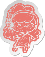 distressed old cartoon sticker kawaii girl with head band png