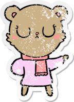 distressed sticker of a peaceful cartoon bear wearing scarf png