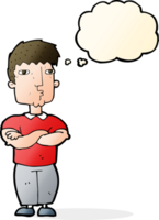cartoon man with crossed arms with thought bubble png