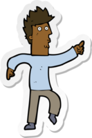 sticker of a cartoon worried man pointing png