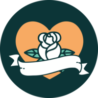 iconic tattoo style image of a heart rose and banner png