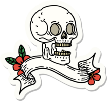 tattoo style sticker with banner of a skull png