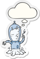 cartoon alien with thought bubble as a printed sticker png