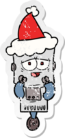 main tiré affligé autocollant dessin animé de une robot portant Père Noël chapeau png