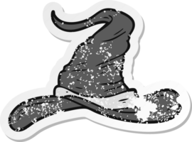 distressed sticker of a cartoon wizards hat png