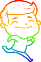 rainbow gradient line drawing of a happy cartoon man png