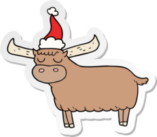 hand drawn sticker cartoon of a bull wearing santa hat png