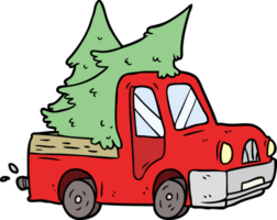 camioneta de dibujos animados con árboles de navidad png