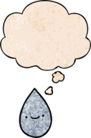 cartoon raindrop with thought bubble in grunge texture style png