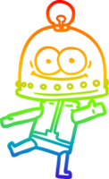 rainbow gradient line drawing of a happy carton robot with light bulb png
