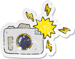 retro distressed sticker of a cartoon flashing camera png