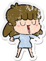 distressed sticker of a cartoon woman laughing png