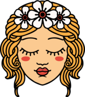 tattoo in traditional style of female face with eyes closed png