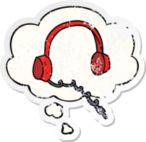 cartoon headphones with thought bubble as a distressed worn sticker png