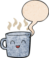 cute coffee cup cartoon with speech bubble in retro texture style png