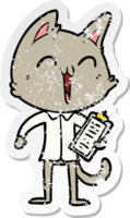 distressed sticker of a happy cartoon cat png