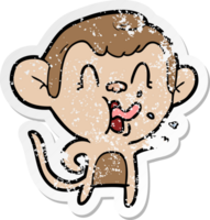 distressed sticker of a crazy cartoon monkey png