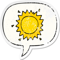 cartoon sun with speech bubble distressed distressed old sticker png