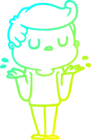 cold gradient line drawing of a cartoon aloof man shrugging shoulders png