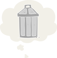 cartoon garbage can with thought bubble in retro style png