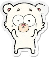 distressed sticker of a surprised polar bear cartoon png