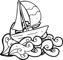 hand drawn black and white cartoon sail ship png