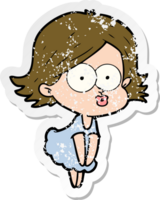 distressed sticker of a cartoon girl pouting png