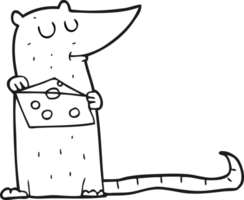 hand drawn black and white cartoon mouse with cheese png