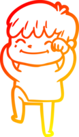 warm gradient line drawing of a cartoon happy boy png