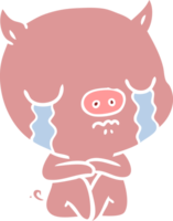 dibujos animados de estilo de color plano sentado cerdo llorando png