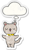 cartoon cat with thought bubble as a distressed worn sticker png