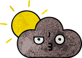 retro Grunge Textur Karikatur von ein Sturm Wolke und Sonne png