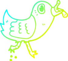 cold gradient line drawing of a cartoon bird with worm png