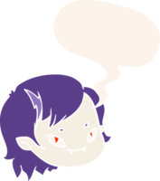 cartoon vampire girl face with speech bubble in retro style png