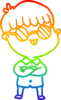 rainbow gradient line drawing of a cartoon boy wearing spectacles png