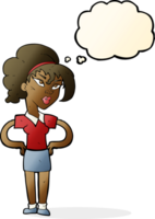 cartoon woman with hands on hips with thought bubble png