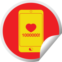 mobile phone showing 1000000 likes circular peeling sticker png