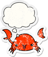 tekenfilm krab met gedachte bubbel net zo een verontrust versleten sticker png