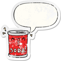cartoon soda can with speech bubble distressed distressed old sticker png
