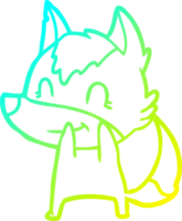 frío degradado línea dibujo de un simpático dibujos animados lobo png