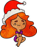 Hand gezeichnet Weihnachten texturiert Karikatur von kawaii Mädchen png