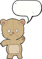 cartoon waving teddy bear with speech bubble png