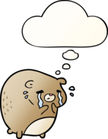cartoon crying bear with thought bubble in smooth gradient style png